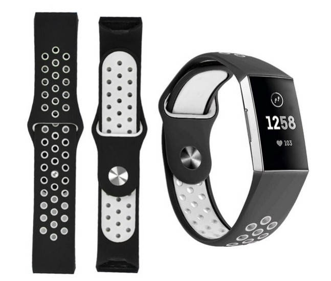 

Силиконовый ремешок для Fitbit Charge 3 / 4 с перфорацией. Черный цвет