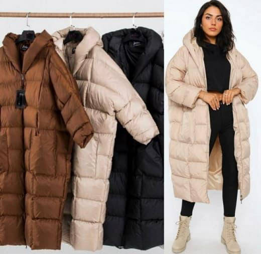 

Куртка - пальто пуховик ( дутик) женская Oversize с капюшоном, Бежевый
