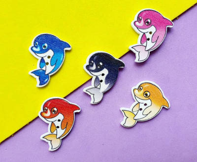 

20шт, Деревянные пуговицы 23х32мм Дельфины, Микс (сп5нг-1152)