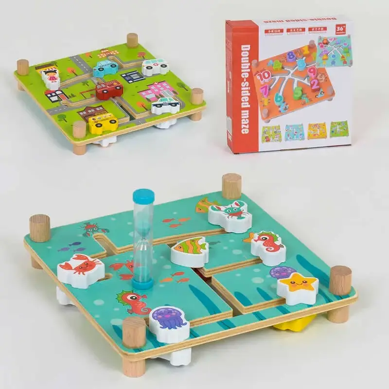 

Деревянная игра Лабиринт C 40004 (60) 2 вида, с песочными часами, в коробке, Песочный