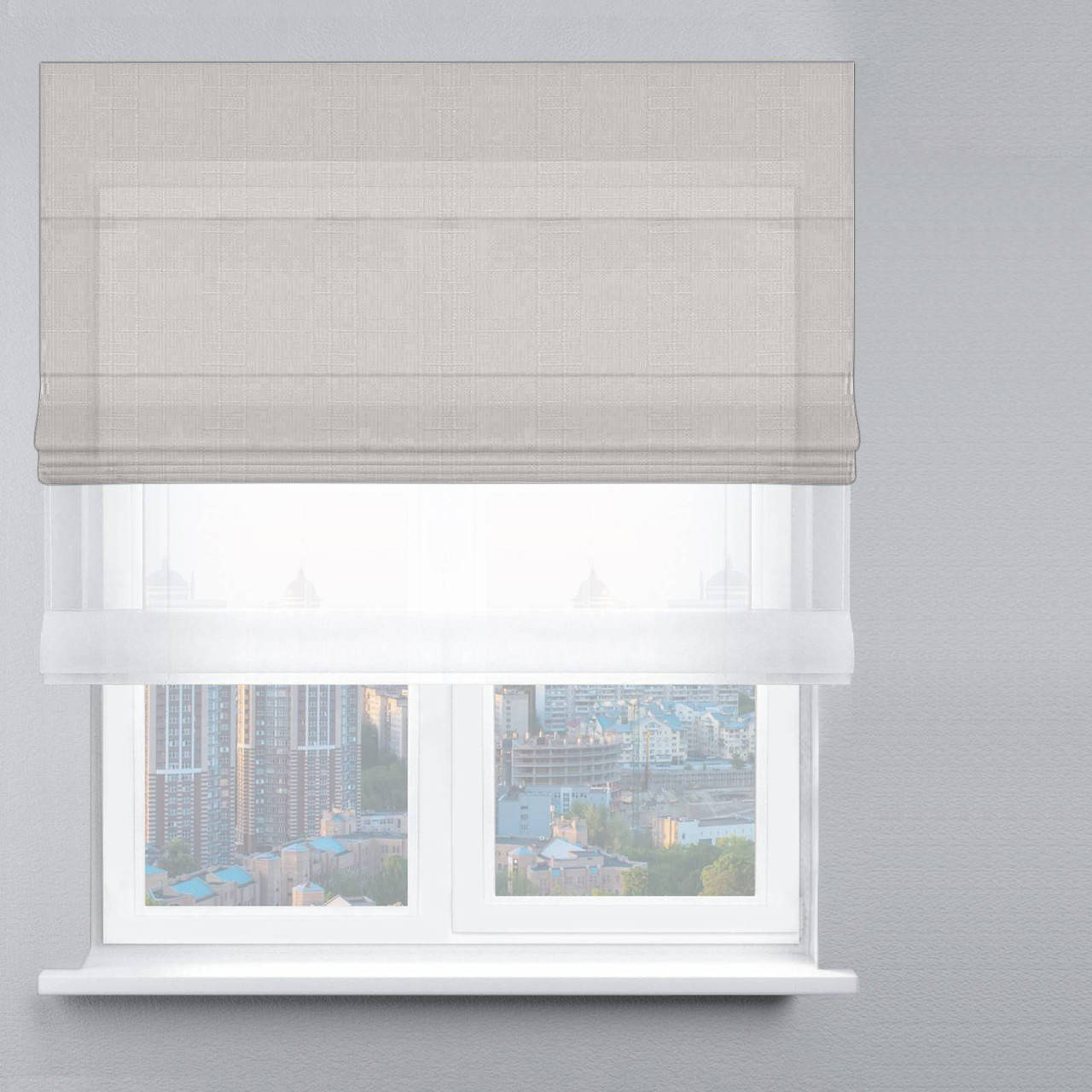 

Римская штора День-Ночь тюль белая / велюр латте. Бесплатная доставка! 1500, Белый