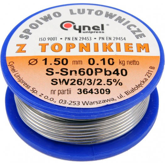 

Припой Cynel Sn60-Pb40, Ø1,5мм, 100г