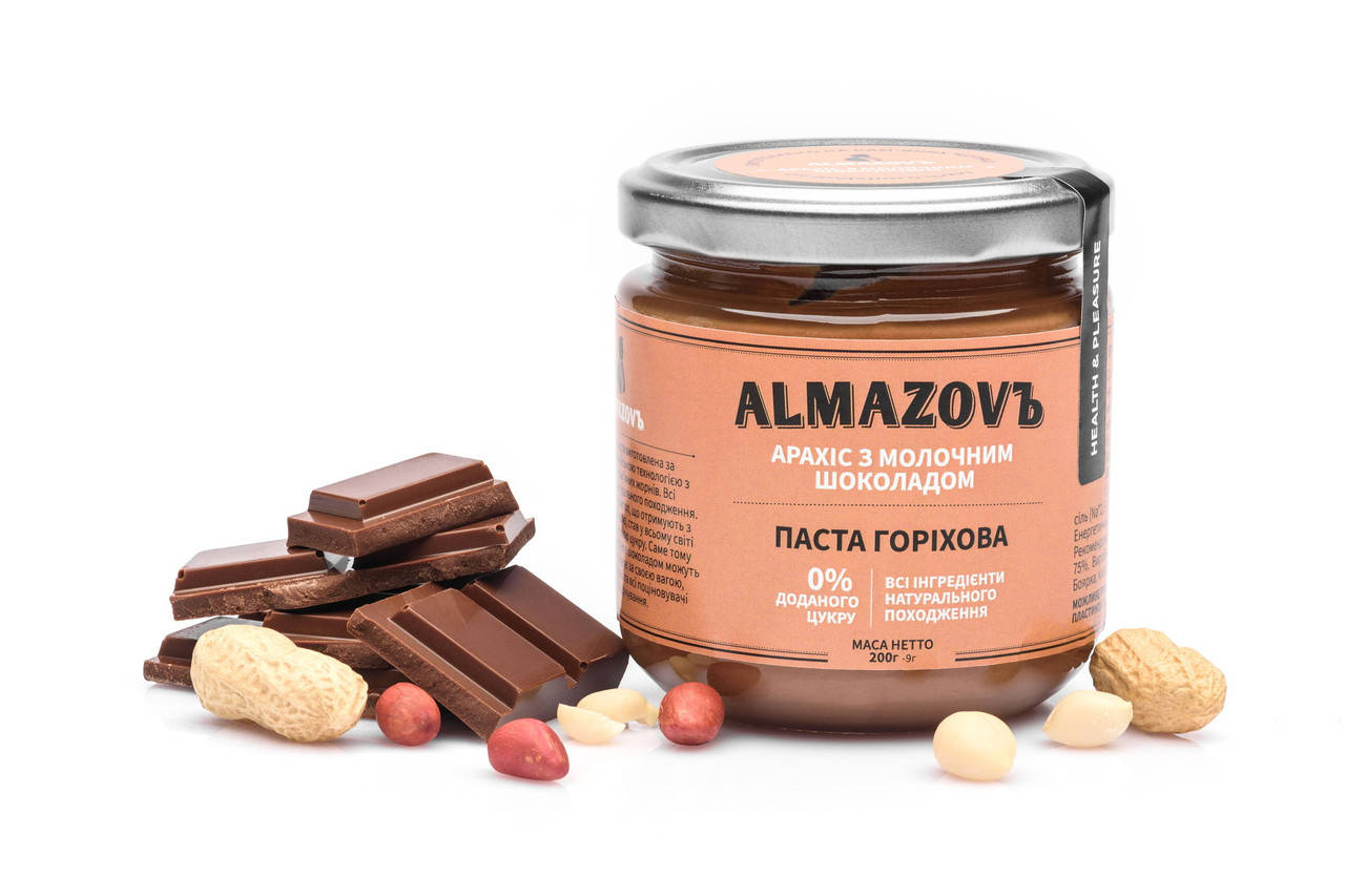 

Паста горіхова арахіс з молочним шоколадом | 0% цукру Almazovъ
