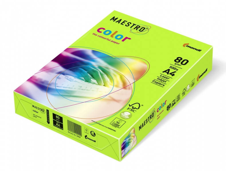 

Бумага цветная А4 80г/м2 500 л зеленый неон Neon Green Maestro Color, Зелёный