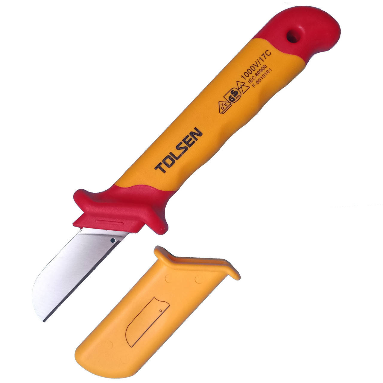 

Нож кабельный изолированный VDE 1000V, прямое лезвие, защитный футляр, профессиональный.