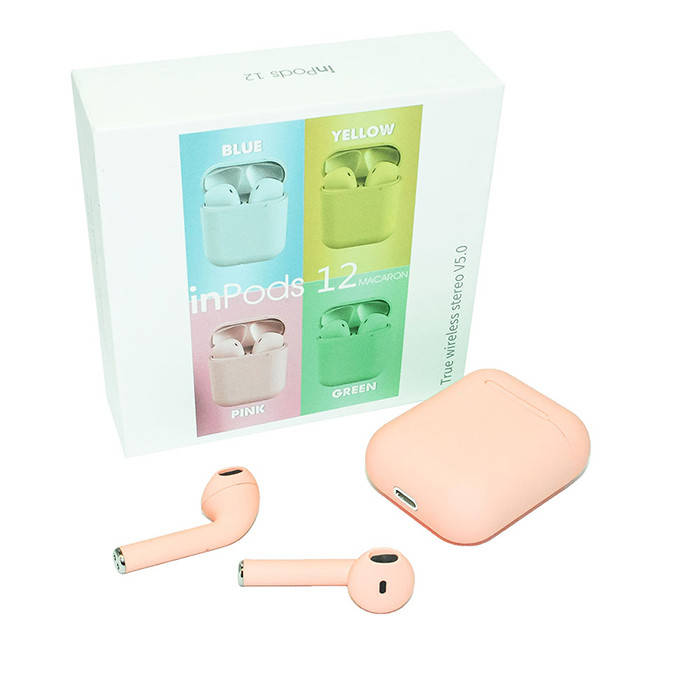 

Беспроводные наушники блютуз гарнитура inPods 12 macaron TWS bluetooth V5.0 сенсорные Розовый