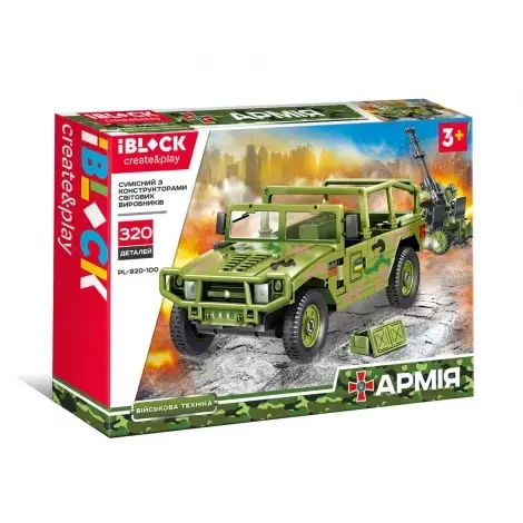 

Конструктор для мальчика IBLOCK PL-920-100 Армия военный транспорт, 320 деталей, Хаки
