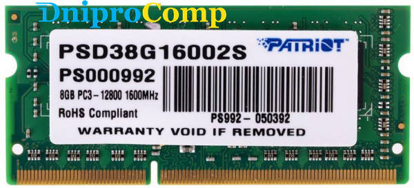 

Новый Модуль памяти SO-DIMM 8GB/1600 DDR3 1.5В Patriot Signature Line (PSD38G16002S)