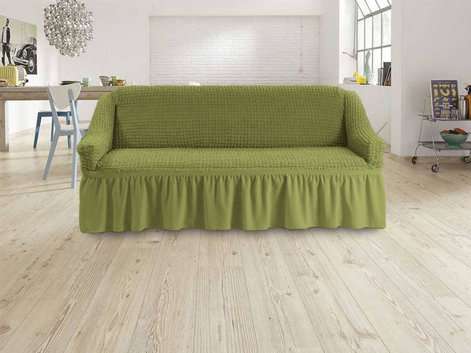 

Чехол на диван с оборкой, цвет оливковый