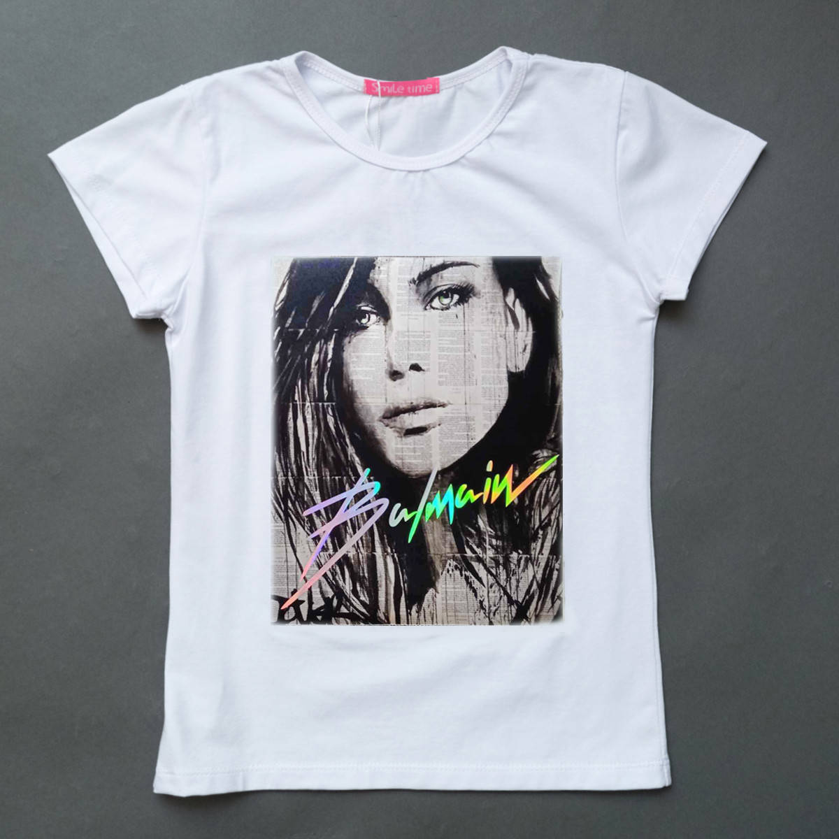 

Белая футболка для девочки SmileTime Shining Girl Balmain, Белый