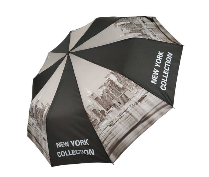 

Женский складной зонт-полуавтомат New York от Feeling Rain черно-серый, Разные цвета