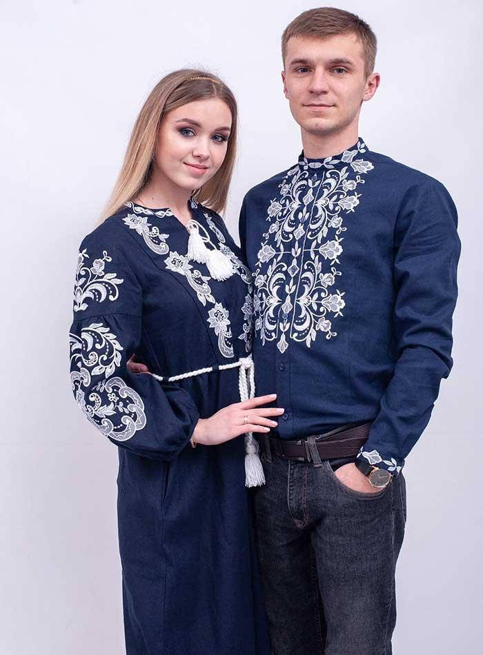 

Вишитий комплект для пари темно-синій Етно, Синий