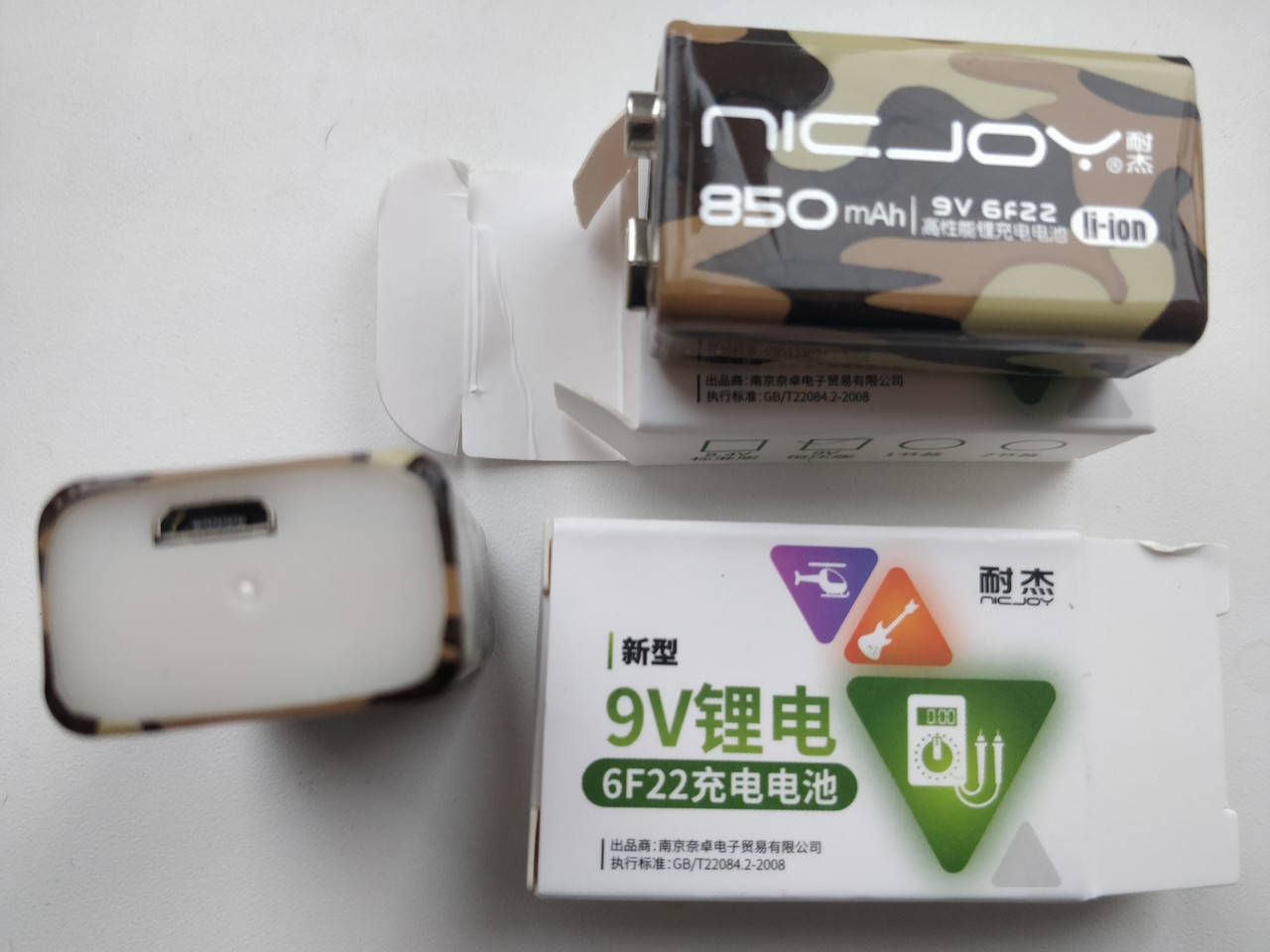 

Аккумулятор Li-Ion Крона 9V (6F22) NICJOY 850mAh с зарядкой от USB microUSB 5V