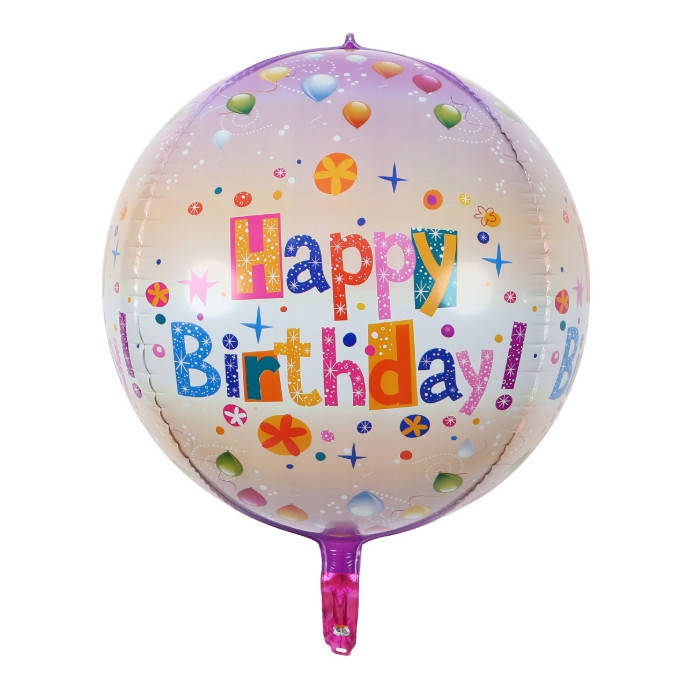 

Воздушный шар сфера 3D Happy Birthday шарики 28х56 см (Китай), Разные цвета