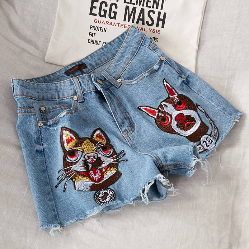 

Женские джинсовые шорты короткие гуччи с вышивкой, Голубой