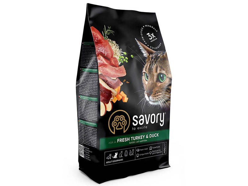 

Сухой корм для котов привередливых к еде Savory Adult Cat Gourmand Fresh Turkey & Duck с индейкой 400 гр.