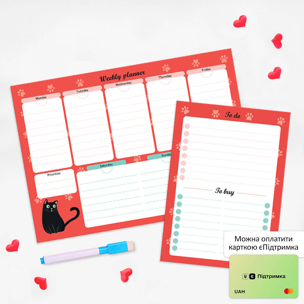 

Магнитные планеры на холодильник "Plan a week" Cats, комплект: 21*30cm, 15*21cm (многоразовые календари)