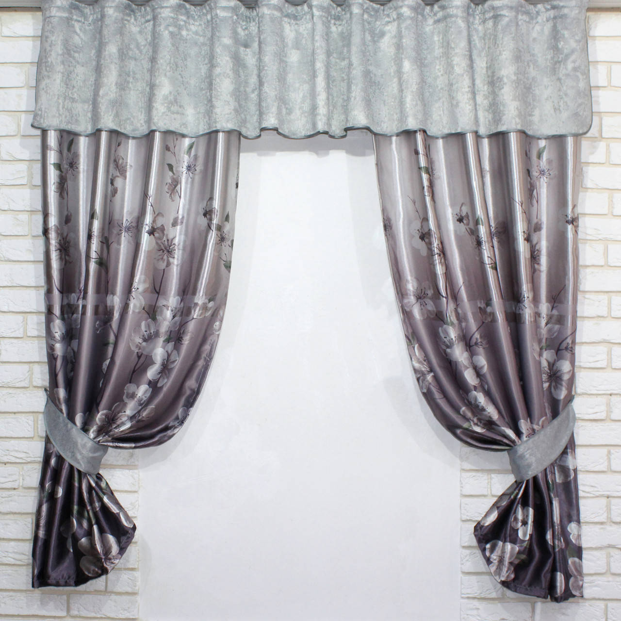 

Кухонный комплект (270х170см.) шторки с ламбрекеном. Цвет серый с сиреневым. Код 00к 59-152