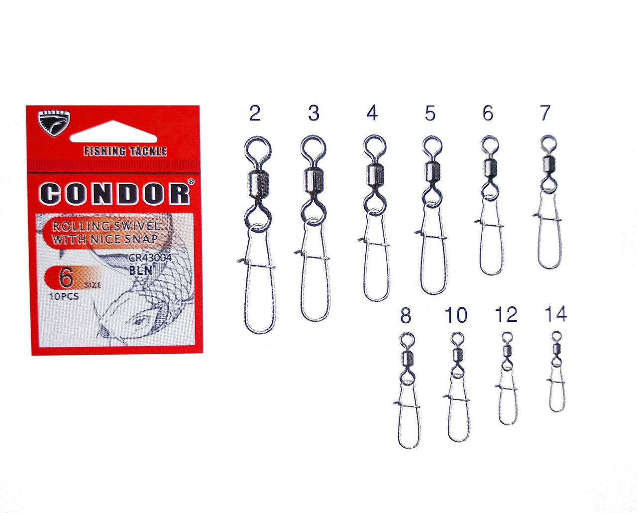 

Застежка американка карабин с вертлюгом Condor №5 10 шт