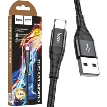

DATA кабель для зарядки телефона Hoco DU02 USB - Type-C 1 метр Черный