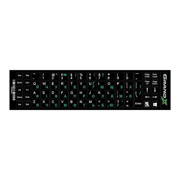 

Наклейки на клавиатуру Украинский Grand-X protection 68 keys UA Green White