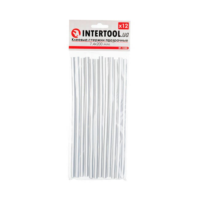 

Комплект стрижнів клейових прозорих 7,4 мм * 200 мм, 12 шт. INTERTOOL RT-1030