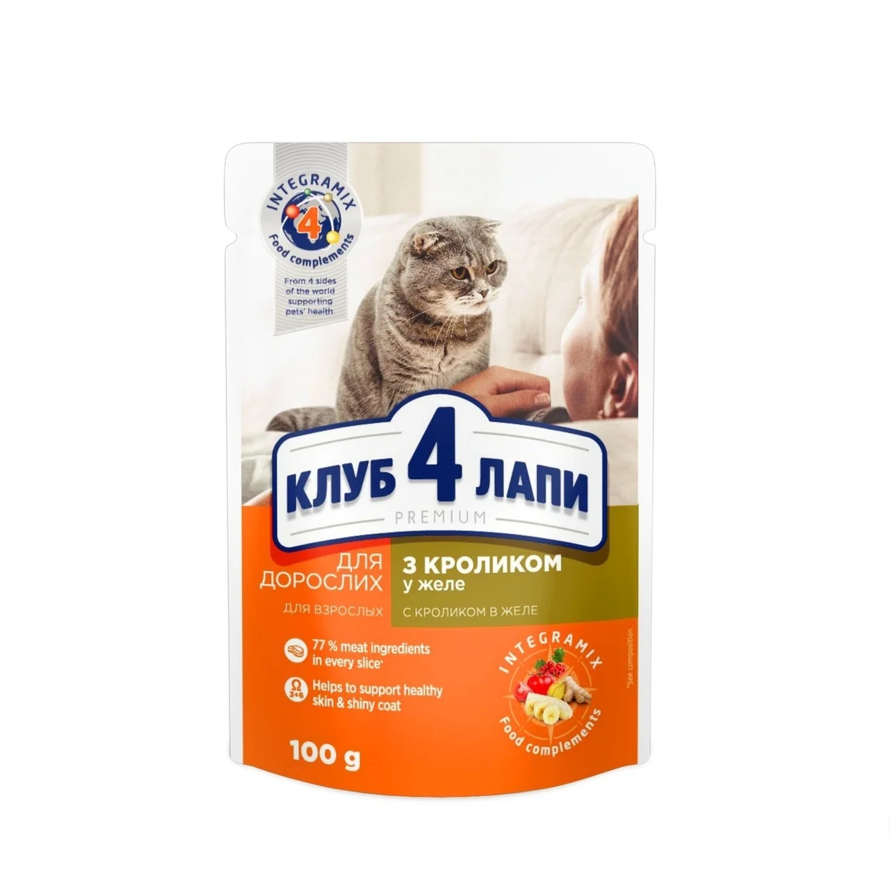 

Клуб 4 Лапы влажный корм с кроликом в желе для кошек 0,1кг (Club 4 Paws Premium With Rabbit)