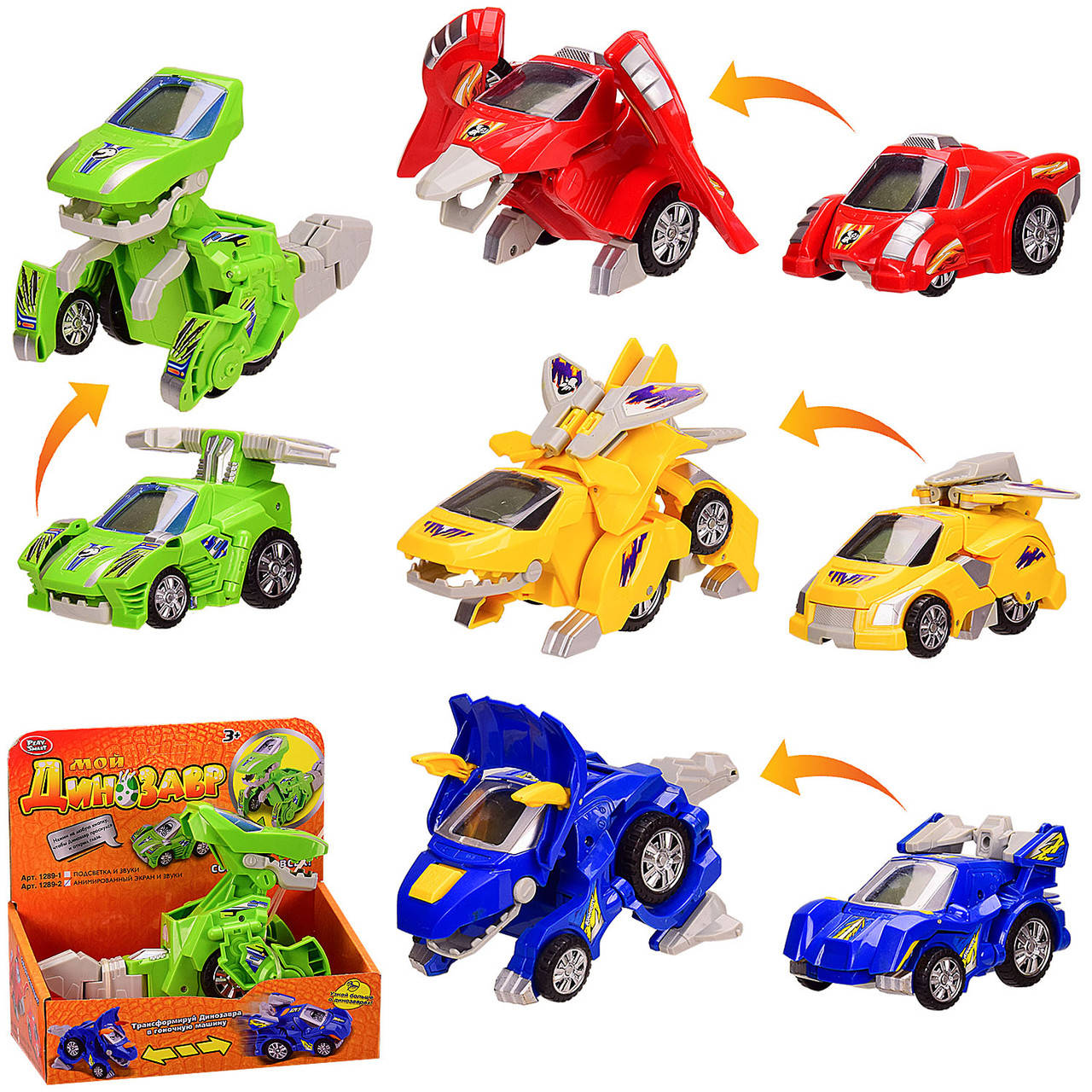 

Трансформер Transformer динозавр 1286-2/1287-2/1288-2/1289-2 (36шт/2) 4 види з LCD-екраном батарейко