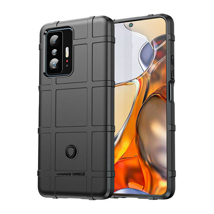 

Противоударный чехол бампер Rugged Shield для Xiaomi 11T / 11T Pro черный резиновый