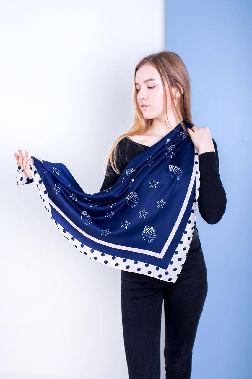 

Штапельный платок женский красивый легкий летний головной, нашейный STAR синего цвета, Синий