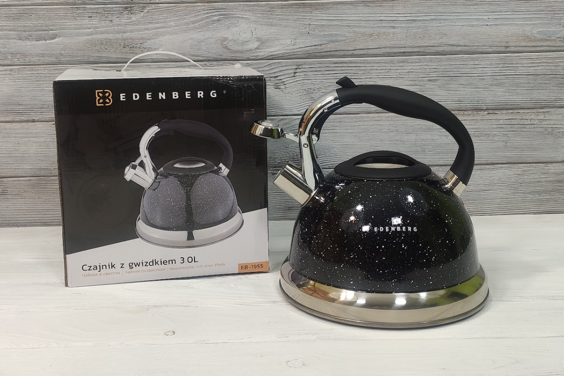 

Чайник со свистком из нержавеющей стали и мраморным покрытие 3л Edenberg EB-1955 Черный