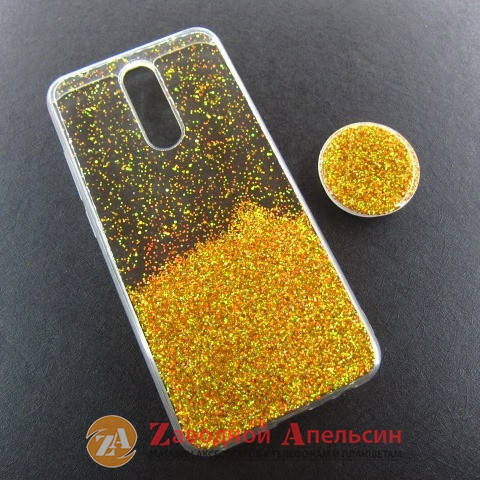 

Xiaomi Redmi 8 8A чехол блестки + попсокет, Золотистый
