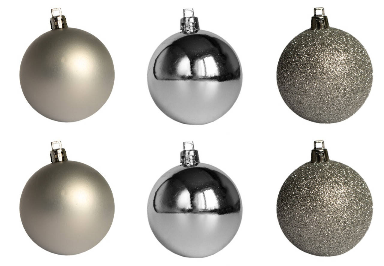 

Набор елочных игрушек - шары, 6 шт, D6 см, серебристый, микс, пластик (030644-1)