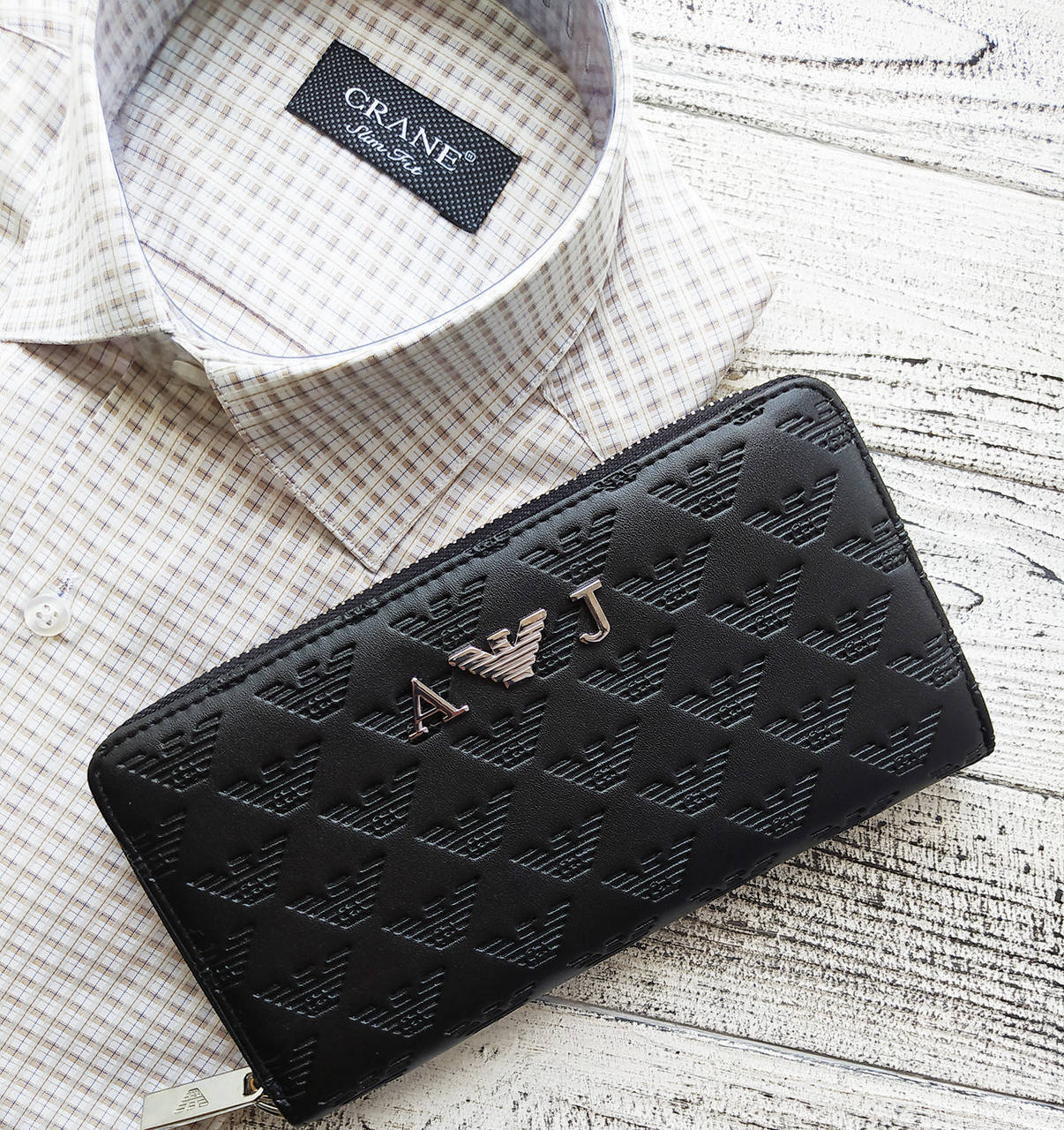 

Мужской черный клатч Armani, брендовое мужское портмоне Armani, черный кошелек для документов Armani