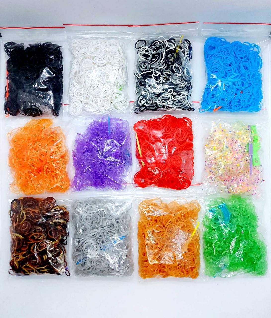 

Резинки для плетения браслетов Colorful Loom Bands набор из 12 пакетов по 600шт!!!