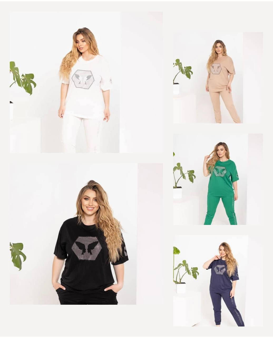 

Женский костюм из хлопкового трикотажа футболка + штаны большие размеры 58/60, Черный