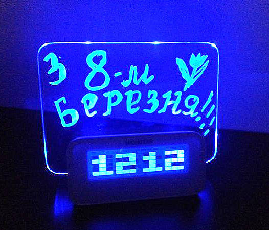 

Светящиеся LED часы с доской для записей и маркером 4 USB Синяя подсветка