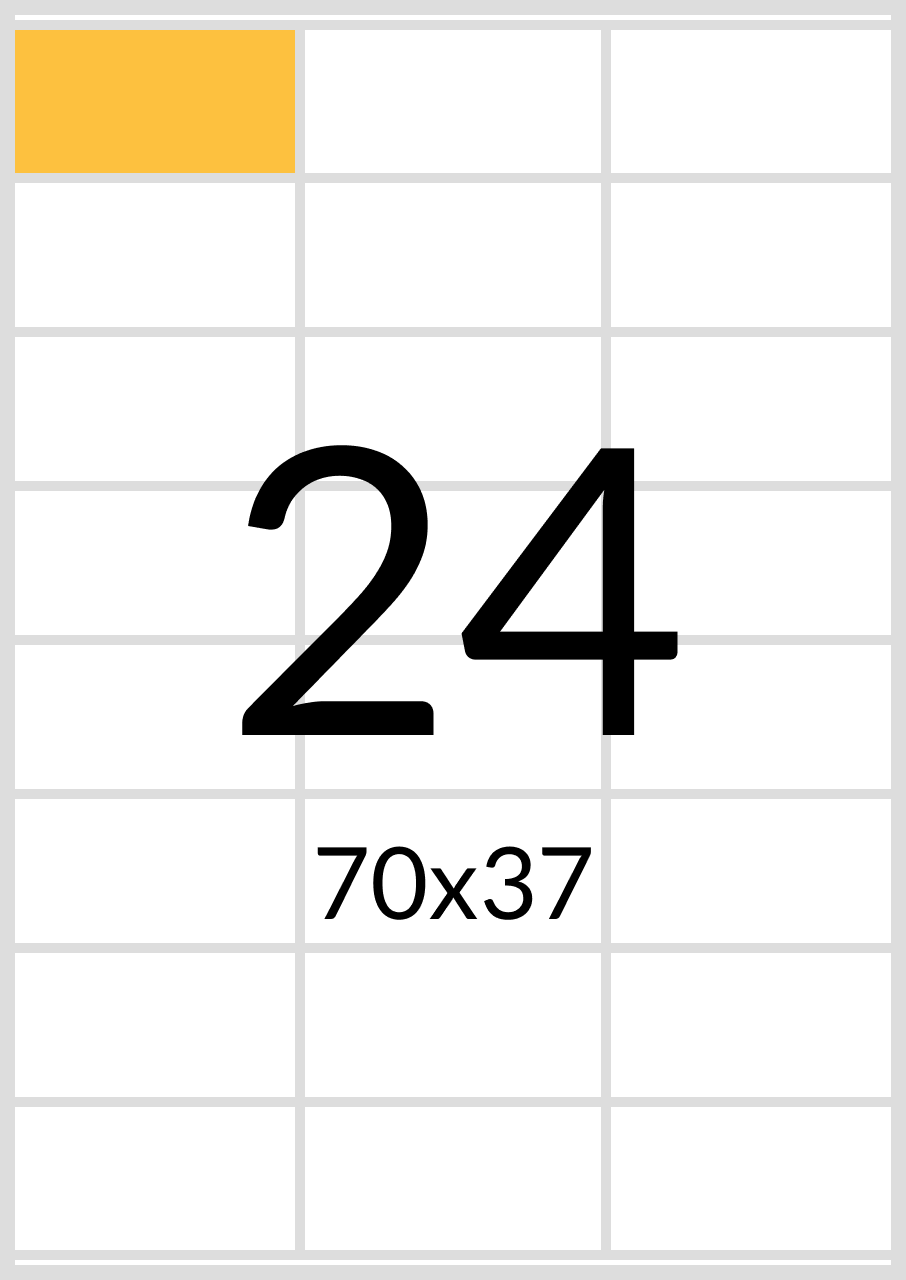 

Самоклеящаяся бумага А4 (матовая) - 24 этикеток на листе. Размер: 70х37 мм., Белый