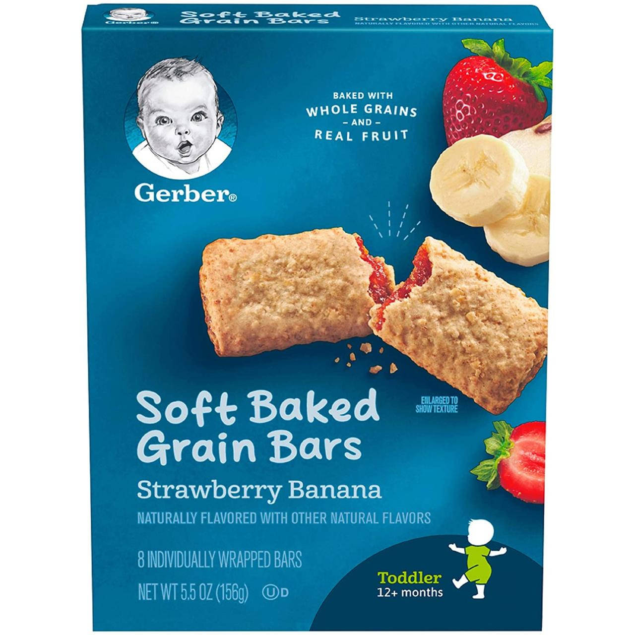 

Gerber, Батончики из мягкого запеченного зерна, от 12 месяцев, клубника и банан, 8 батончиков в индивидуально