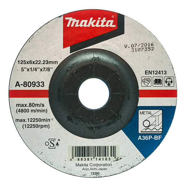 

Диск шліфув. Makita 125х6х22мм 36Р метал A-80933