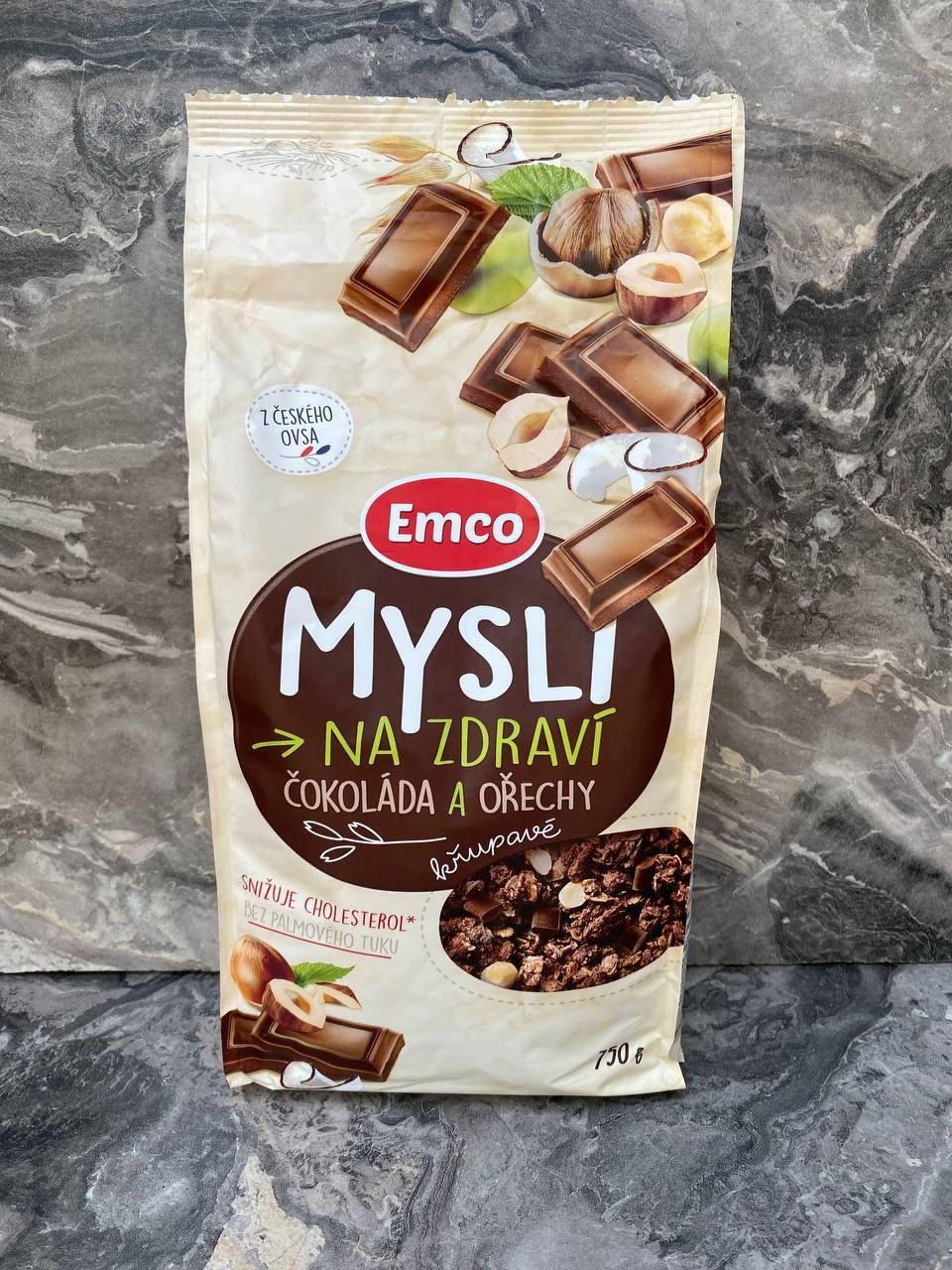 

Мюсли Emco Crunchy Muesli лесной орех и кусочки шоколада без пальмового масла 750 гр