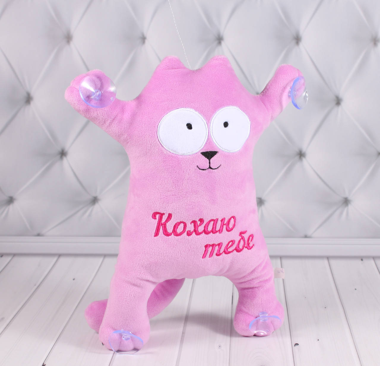 

Кот Саймона на присосках в машину, 34 см., Розовый