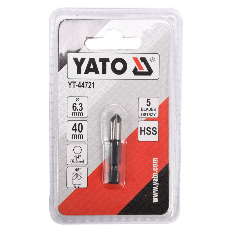 

Зенковка по металлу 6,3х40 мм 40º HSS НЕХ 1/4" YATO (YT-44721)