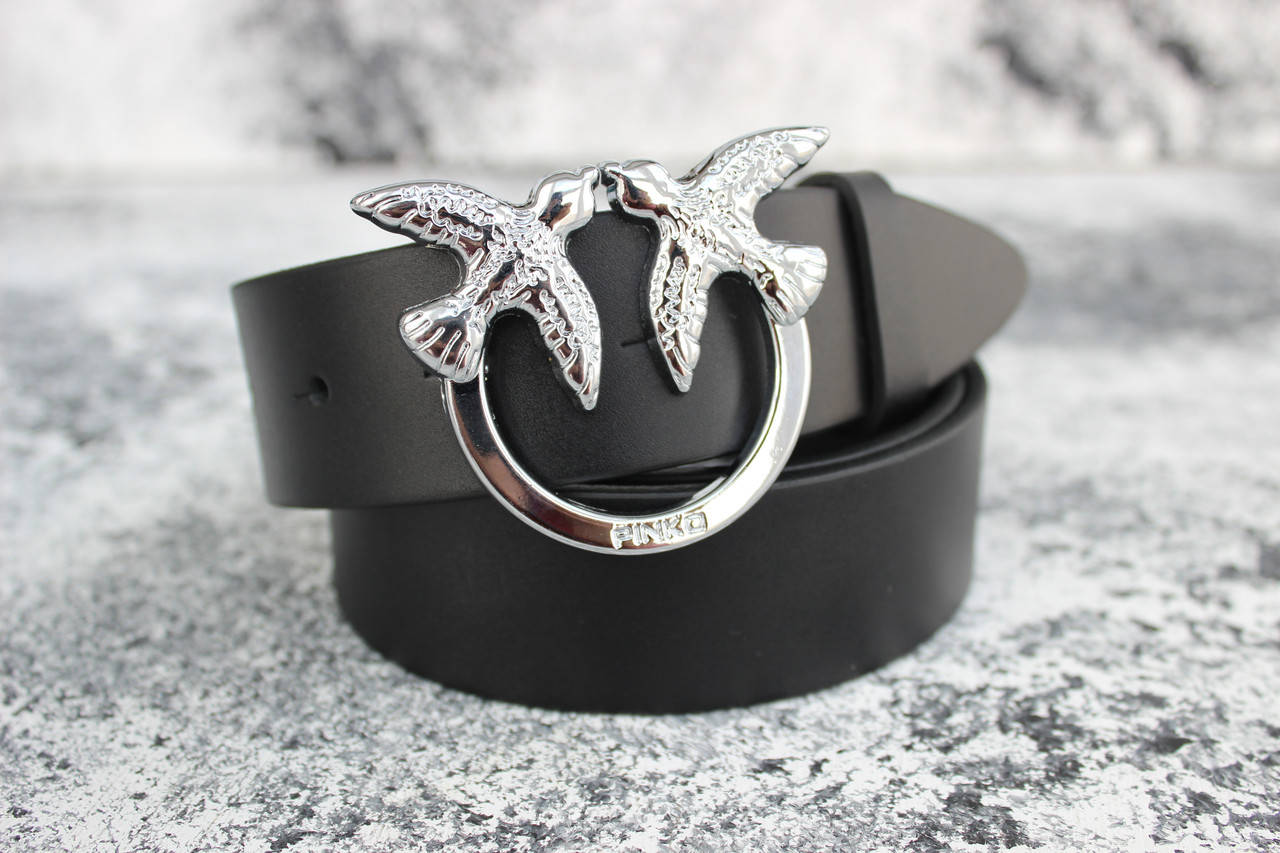 

Женский ремень Pinko кожаный SILVER Пинко 4 см "NEW", Черный