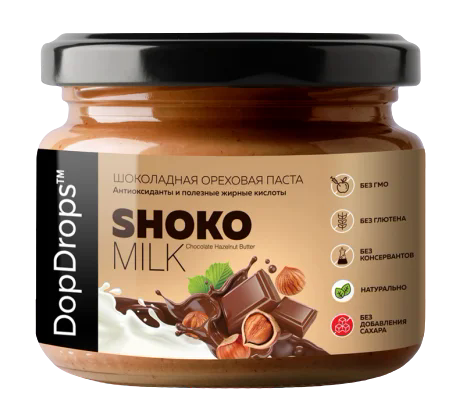 

Паста шоколадная ореховая DopDrops™ ShokoMILK Hazelnut Coconut Butter (250 грамм)