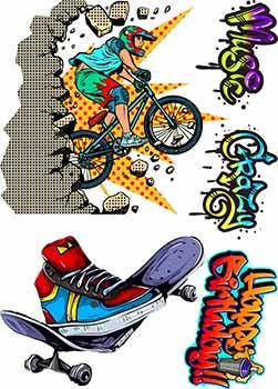 

Вафельная картинка "Спорт. Велосипед. Ролики. Самокат. Скейт. Граффити. БМХ. BMX" А4, 20х30 см