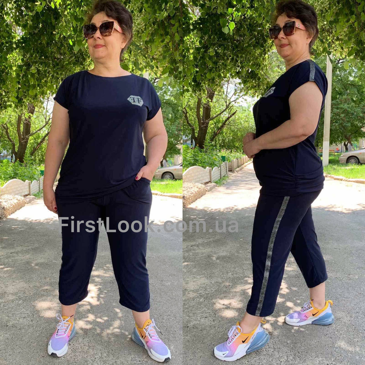 

Женский костюм с капри большие размеры (с 50 по 64 размер), Синий