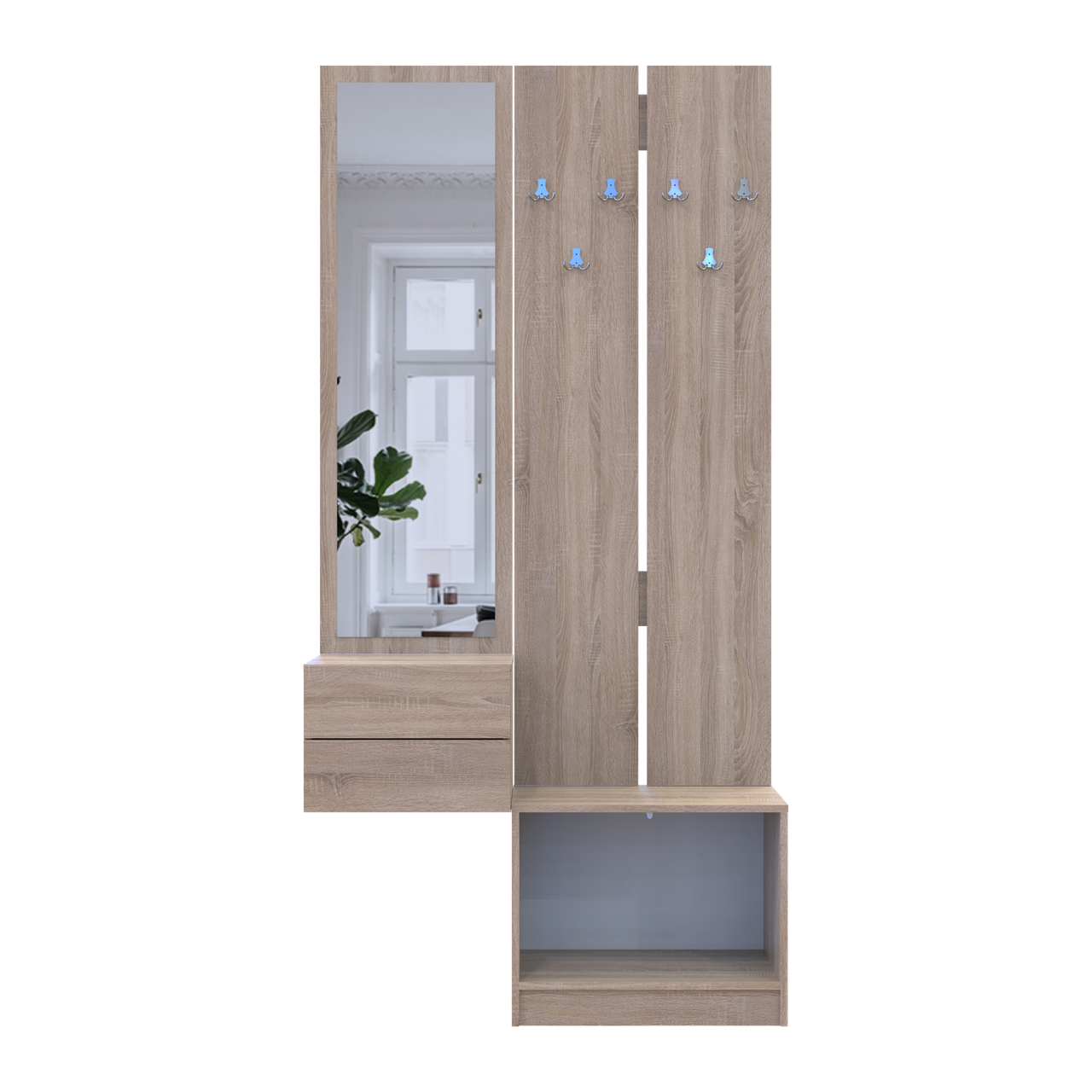 Передпокій Doros Сола 2+3 Doros Дуб Сонома/Білий ДСП / дзеркало 105х40х215 (42005148) 3