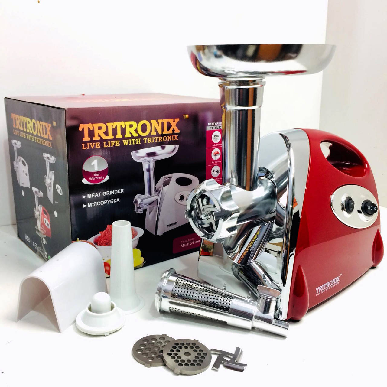 

Мясорубка TRITRONIX 3030 Мощность 3000 Ватт, С насадкой для томатного сока и колбас
