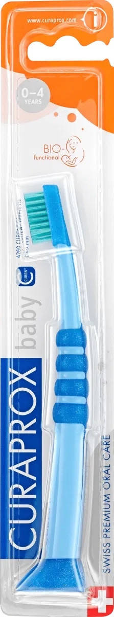 

Детская зубная щетка синяя с мятными щетинками curaprox baby 4260, 0-4 года, Синий